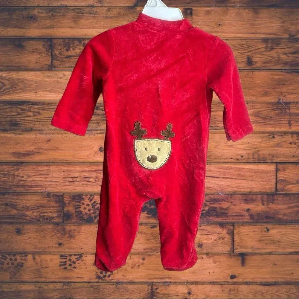 5 for $25🔥3-6 Months First Impressions Red‎ Velvet Reindeer Footie Jumpsuit